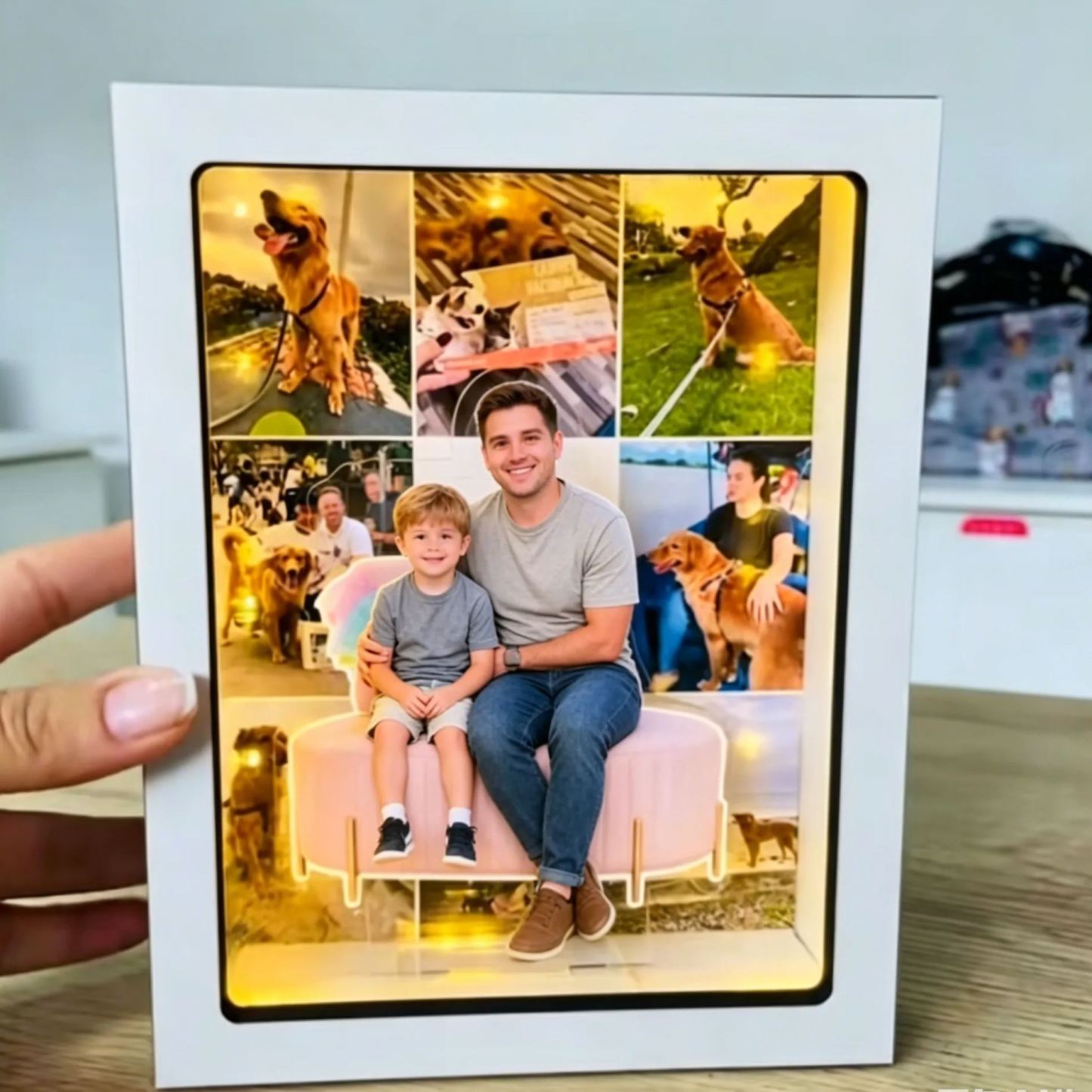 Caja de luz fotográfica personalizada, marco de fotos LED personalizado con varias imágenes, regalo único para familiares y mascotas para papá, mamá, regalo de aniversario del día del padre - miscalcetinescaramx