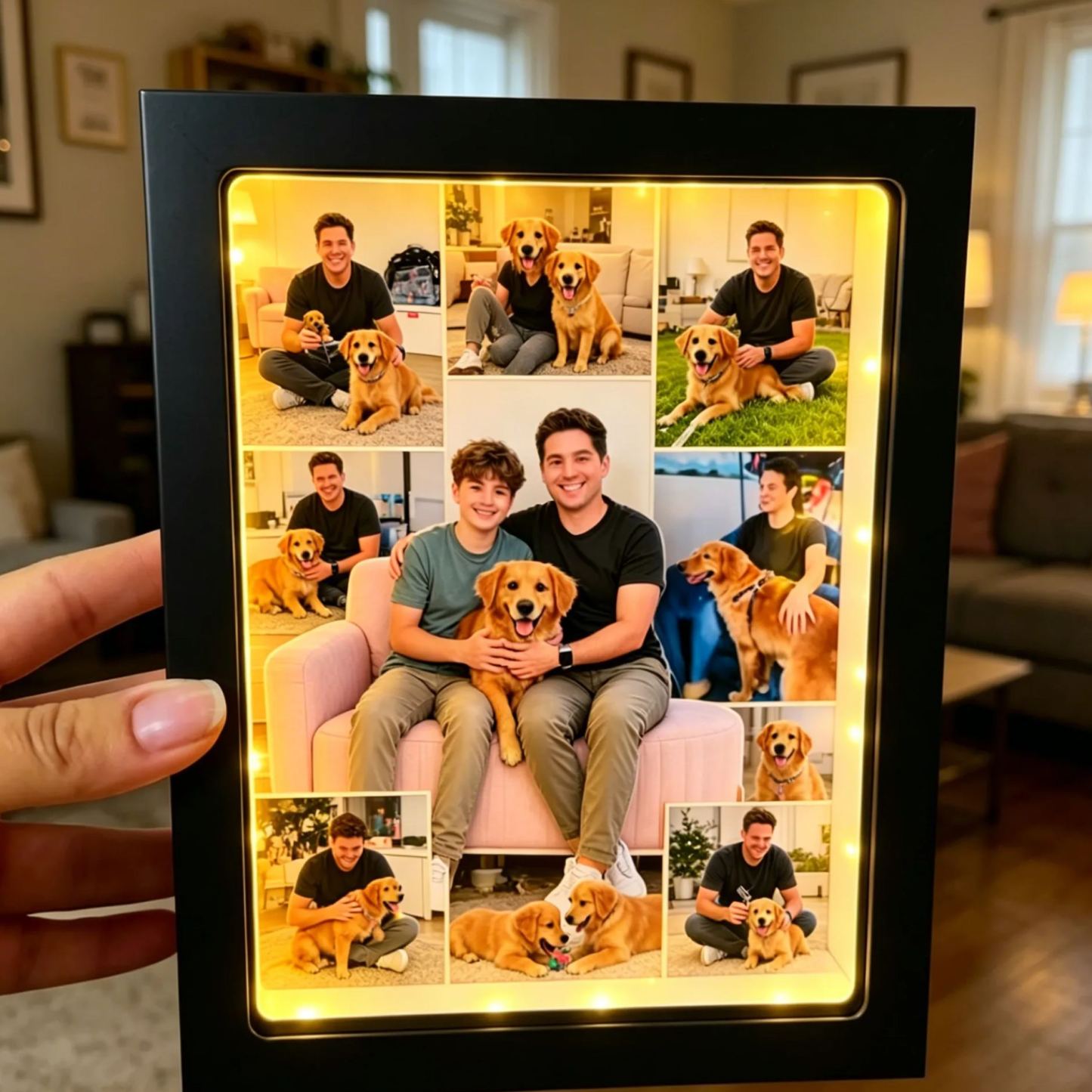 Caja de luz fotográfica personalizada, marco de fotos LED personalizado con varias imágenes, regalo único para familiares y mascotas para papá, mamá, regalo de aniversario del día del padre - miscalcetinescaramx