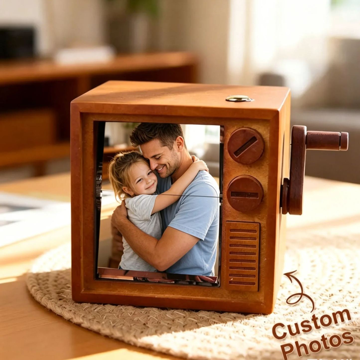 Regalo para el Día del Padre Máquina De Animación De Marcos De Fotos Personalizados Con Flipbook Mecánico Con Manivela, Caja De Flipbook Con Luz De Nogal Negro, Regalo De San Valentín