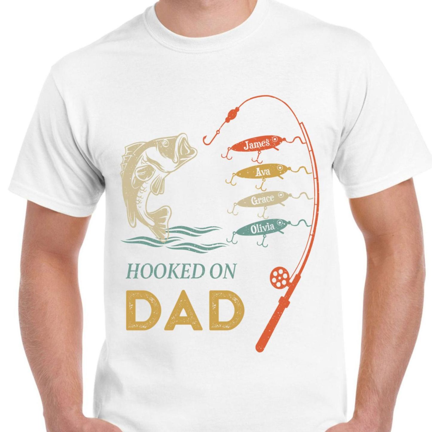 Papá/Abuelo Pescando con el nombre de los niños Camiseta de sublimación Camiseta de regalo del Día del Padre - miscalcetinescaramx