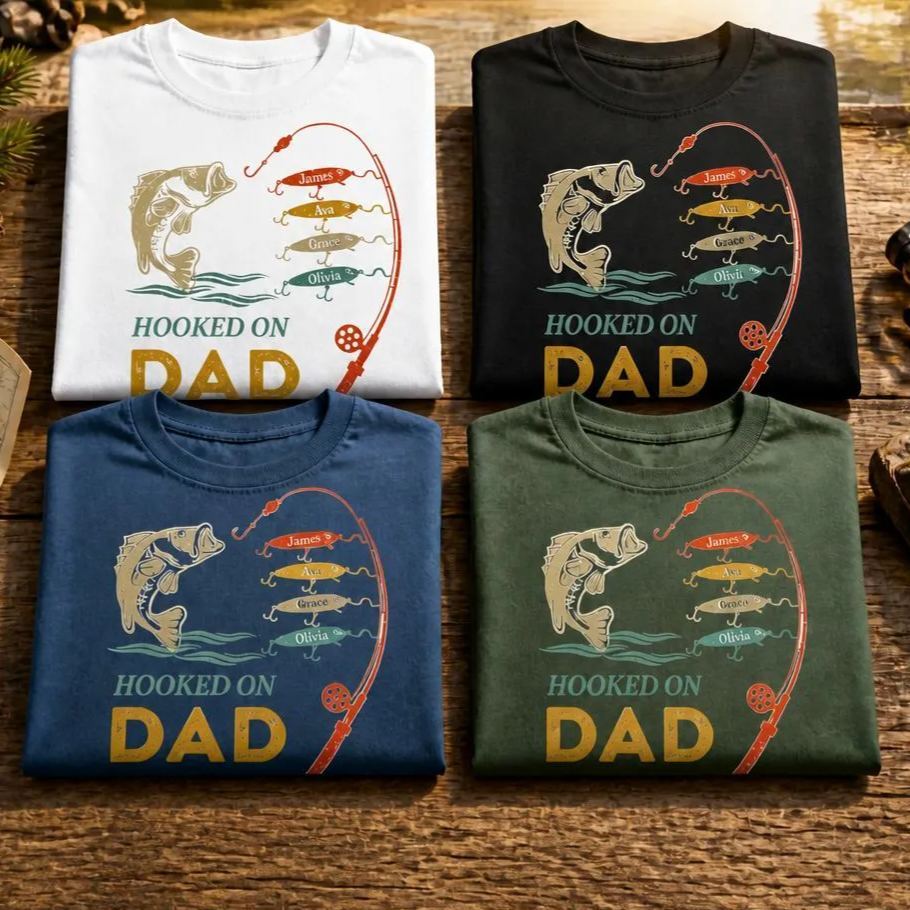 Papá/Abuelo Pescando con el nombre de los niños Camiseta de sublimación Camiseta de regalo del Día del Padre - miscalcetinescaramx