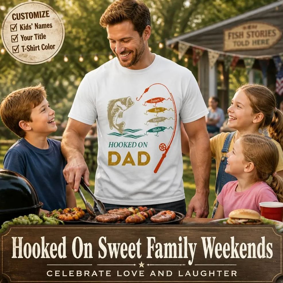 Papá/Abuelo Pescando con el nombre de los niños Camiseta de sublimación Camiseta de regalo del Día del Padre - miscalcetinescaramx
