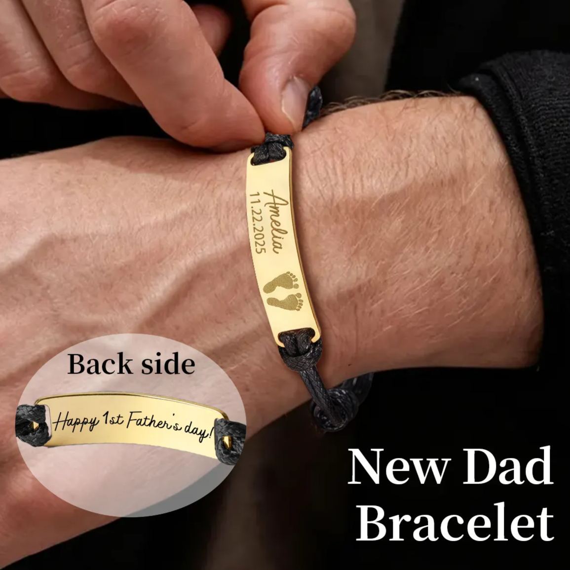 Pulsera Personalizada Con Huella De Bebé, Regalo Del Día Del Padre, Regalo Para Papá Por Primera Vez - miscalcetinescaramx