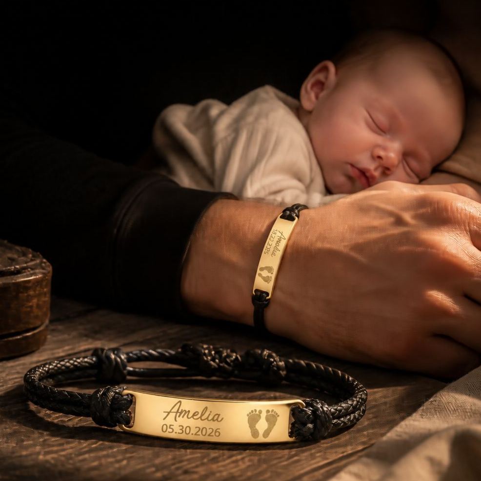 Pulsera Personalizada Con Huella De Bebé, Regalo Del Día Del Padre, Regalo Para Papá Por Primera Vez