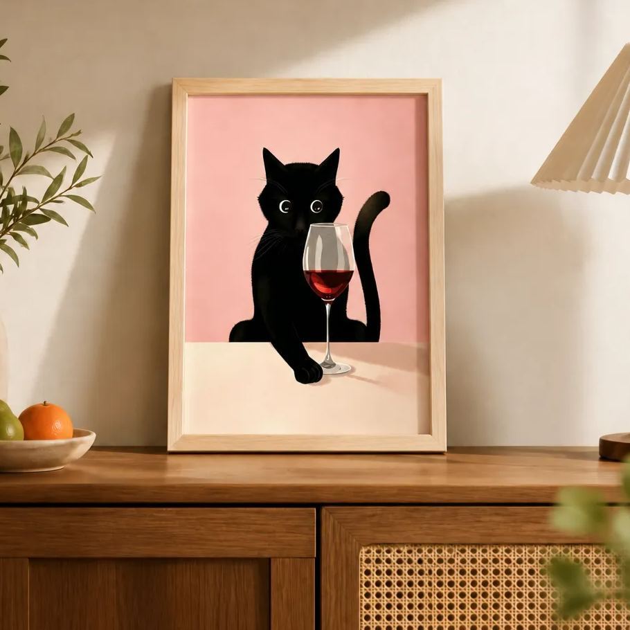 Decoración De Mesa De Madera Para Gatos Y Vinos Gato Negro Con Adorno De Escritorio De Copa De Vino Tinto, Regalo Minimalista Para Amantes De Los Gatos, Linda Decoración De Estantes Para Animales - miscalcetinescaramx