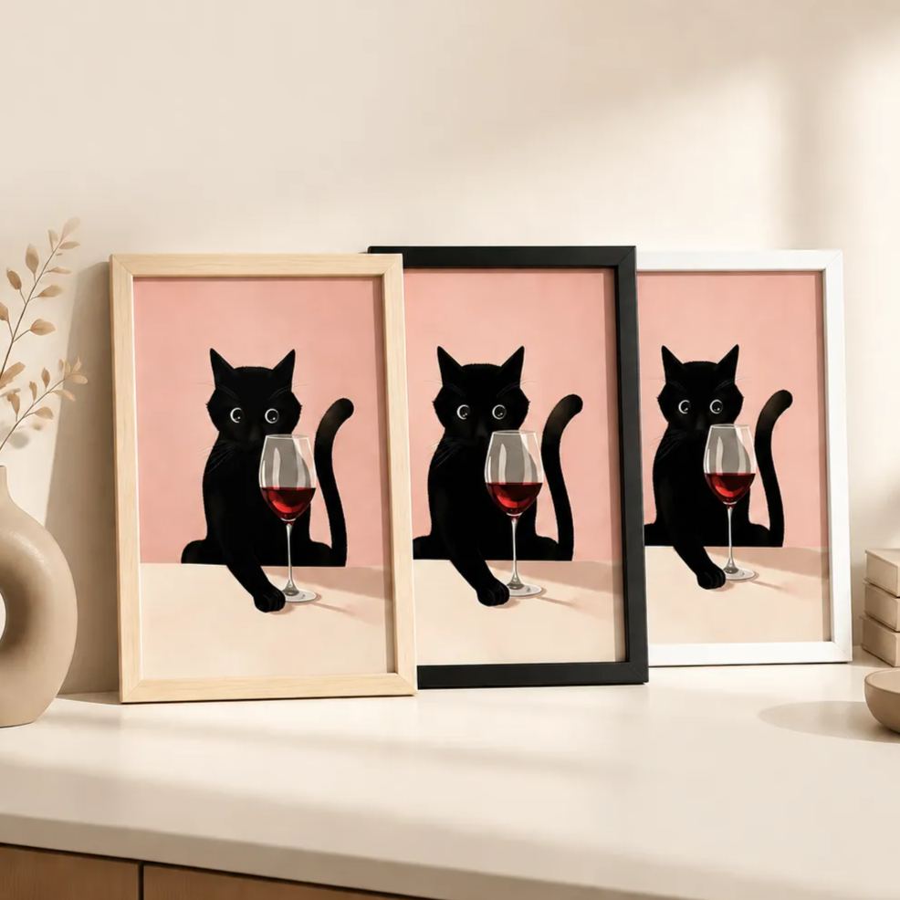 Decoración De Mesa De Madera Para Gatos Y Vinos Gato Negro Con Adorno De Escritorio De Copa De Vino Tinto, Regalo Minimalista Para Amantes De Los Gatos, Linda Decoración De Estantes Para Animales