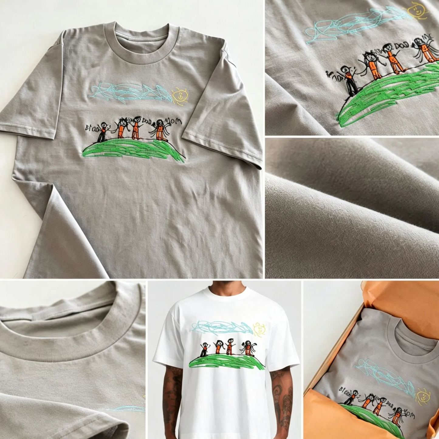 Camiseta Bordada Con Dibujo Personalizado Para Niños: Camiseta Personalizada Con Ilustraciones Infantiles, Camisa Personalizada Con Bordado De Retrato Familiar, Regalo Significativo Para Mamá, Papá Y Abuelos - miscalcetinescaramx
