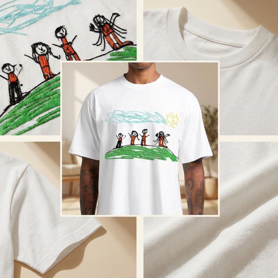 Camiseta Bordada Con Dibujo Personalizado Para Niños: Camiseta Personalizada Con Ilustraciones Infantiles, Camisa Personalizada Con Bordado De Retrato Familiar, Regalo Significativo Para Mamá, Papá Y Abuelos - miscalcetinescaramx