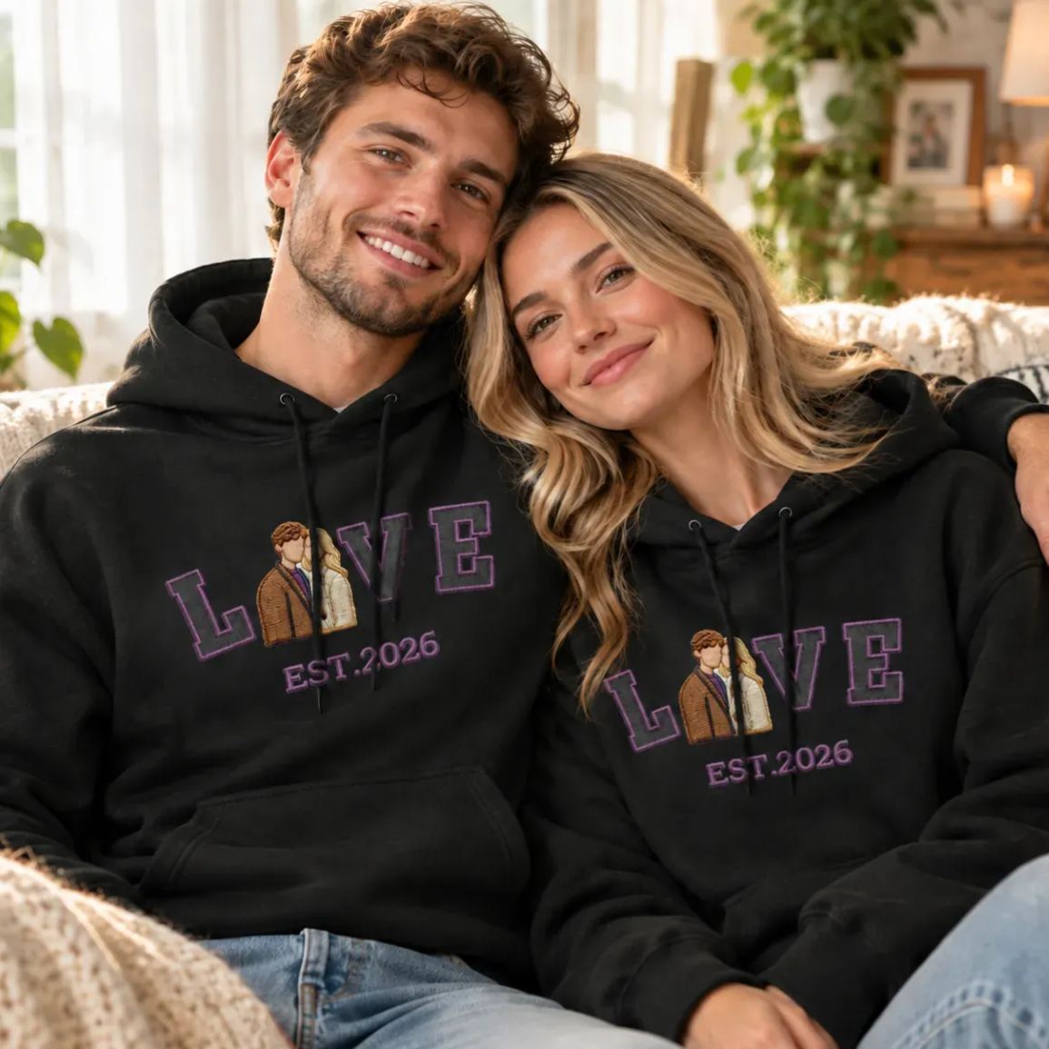 Sudadera Con Capucha Personalizada Con Foto Bordada De Pareja Love Est Year