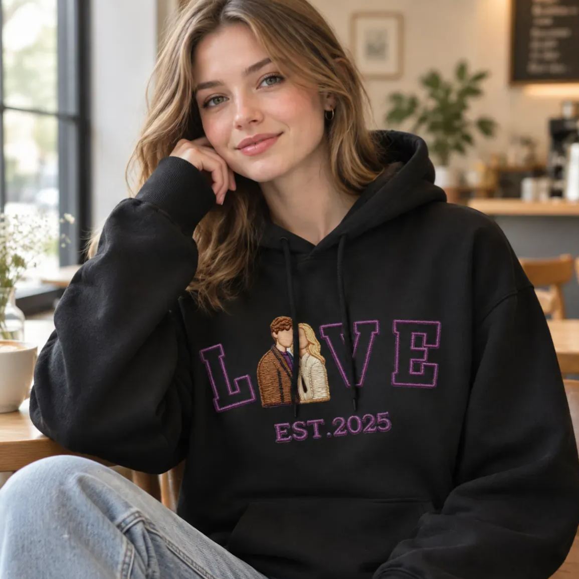 Sudadera Con Capucha Personalizada Con Foto Bordada De Pareja Love Est Year