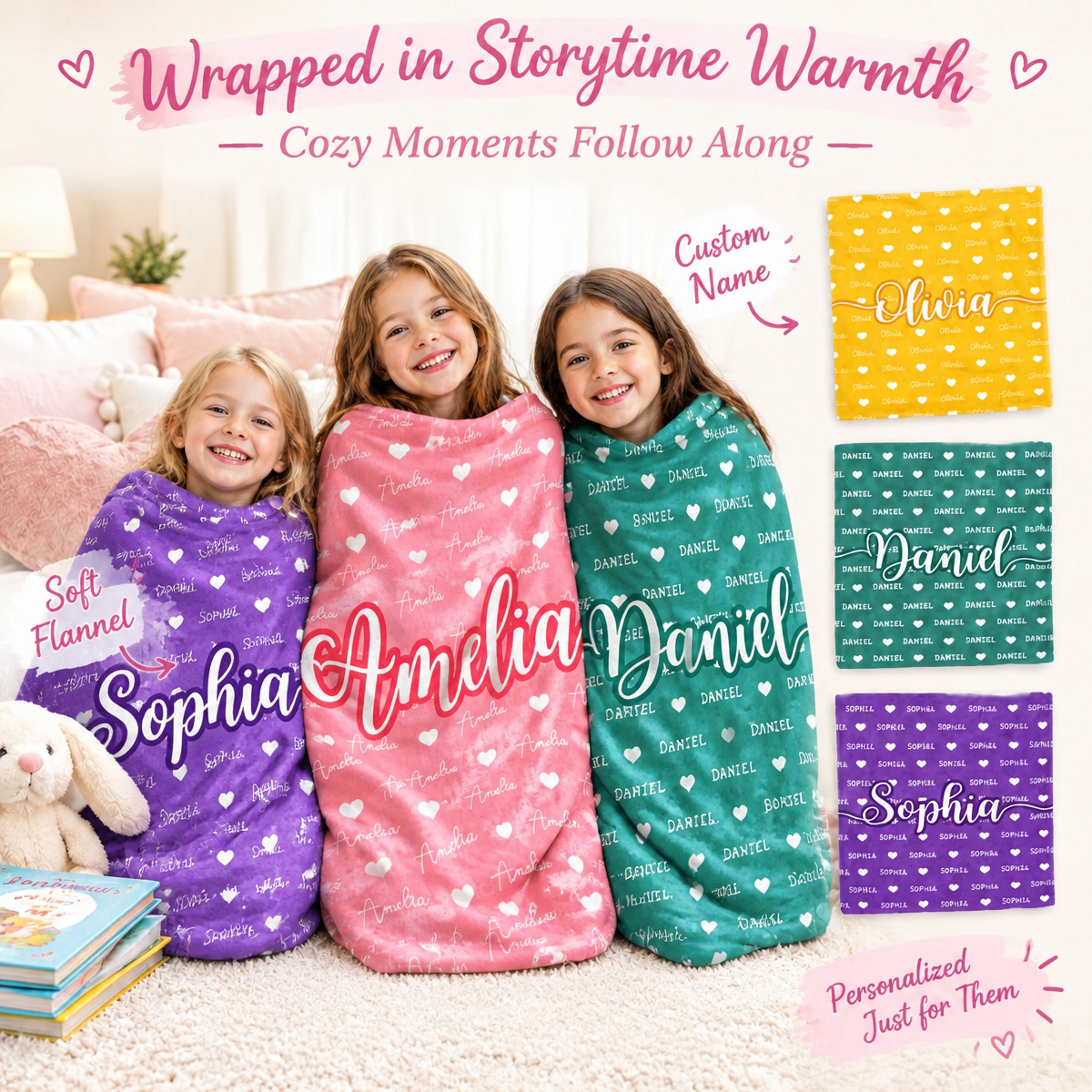 Manta Polar Personalizada Para Niños, Regalo De Cumpleaños Con Nombre Y Corazones, Acogedora Manta Sherpa Para Niñas Y Niños, Regalo De Navidad - miscalcetinescaramx