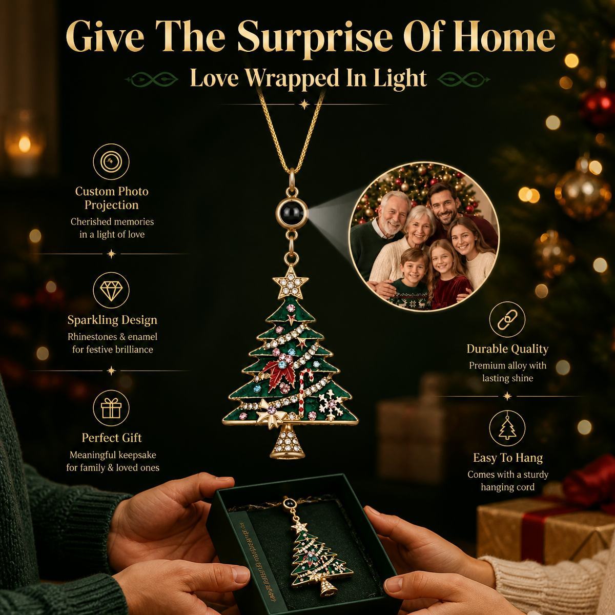 Collar Con Colgante De Proyección De árbol De Navidad Personalizado Para Regalo Familiar - miscalcetinescaramx