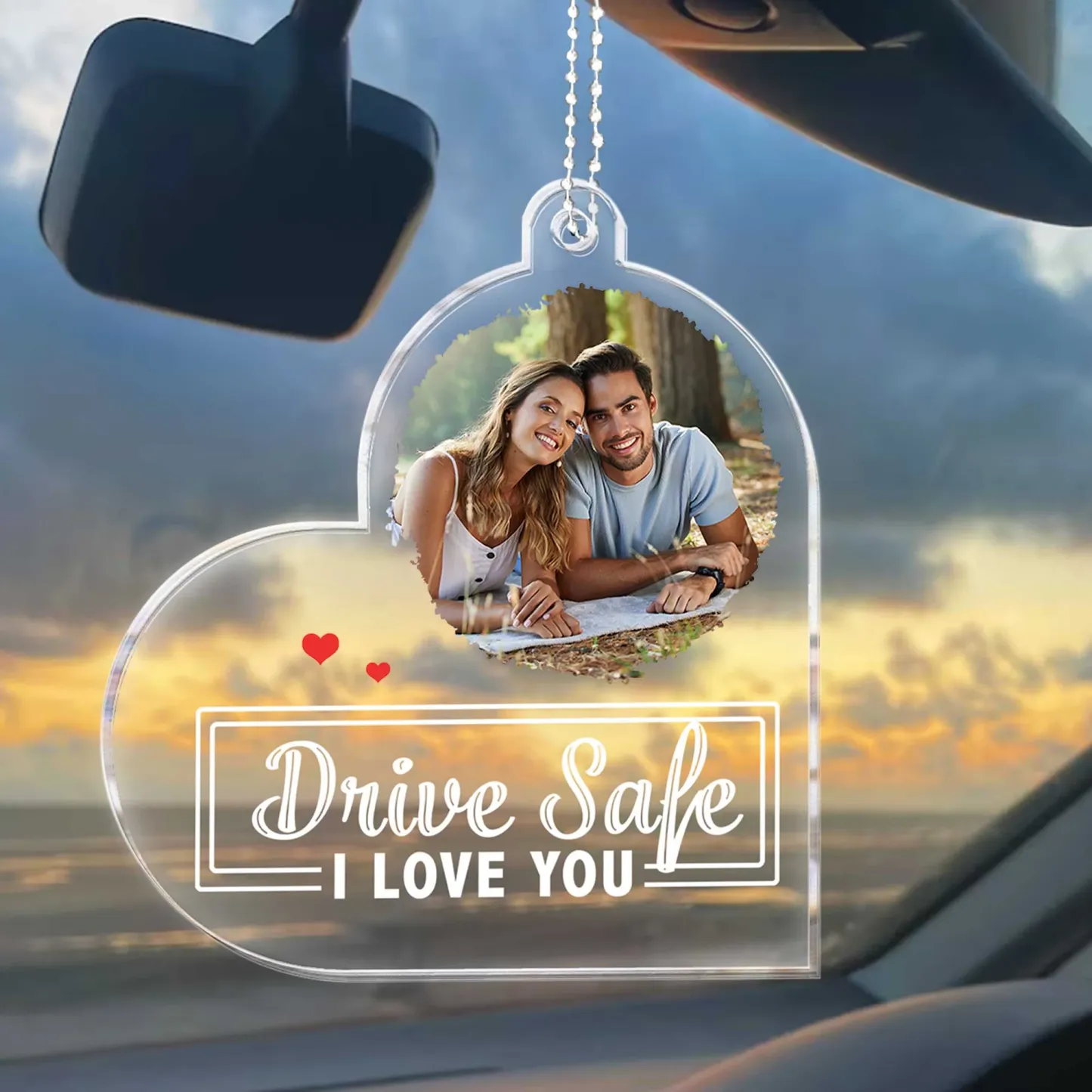 Conduce Con Seguridad, Te Amo: Accesorio Personalizado Para Espejo Retrovisor Con Fotografía - miscalcetinescaramx
