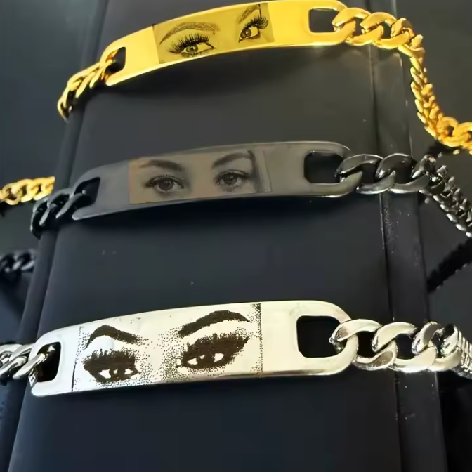 Pulsera Personalizada Con Foto De Ojo Para Parejas, Regalo De Navidad - Recuerdo De Acero Inoxidable Grabado A Láser, Regalo De Aniversario - miscalcetinescaramx