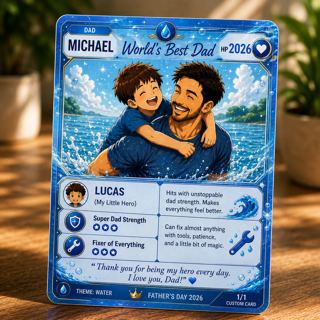 Tarjeta de papá personalizada, tarjeta comercial de padre personalizada, tarjeta acrílica holográfica, regalo de papá anime, recuerdo del día del padre, tarjeta temática personalizada - miscalcetinescaramx