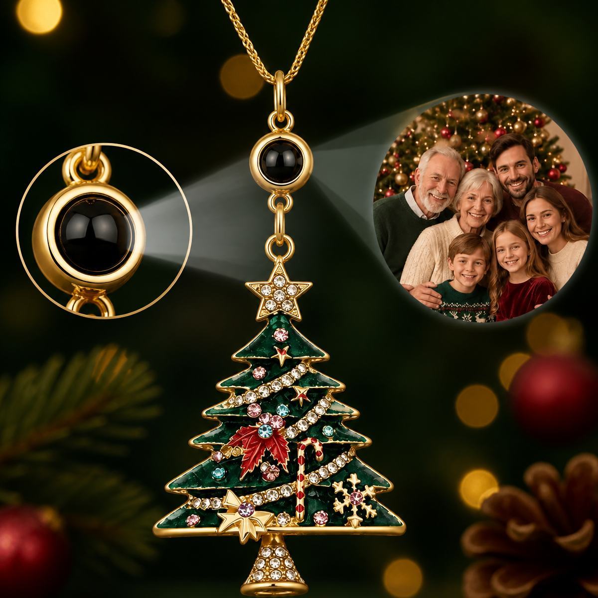 Collar Con Colgante De Proyección De árbol De Navidad Personalizado Para Regalo Familiar - miscalcetinescaramx