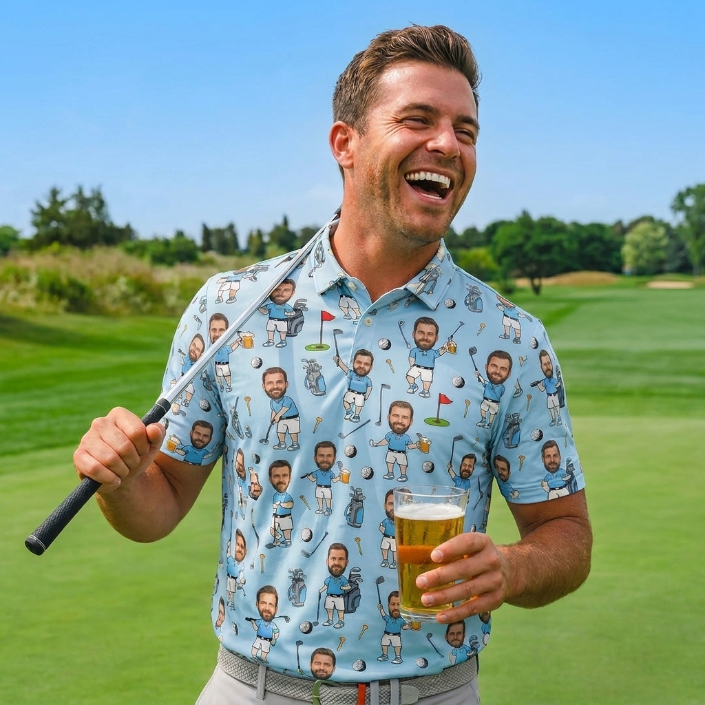 Polo Shir De Golf Con Foto De Cara Personalizada, Regalos Del Día Del Padre, Polo Divertido Para Golfista, Polo Con Foto De Cara Personalizada, Polo De Golf Con Foto - MyFaceSocksES