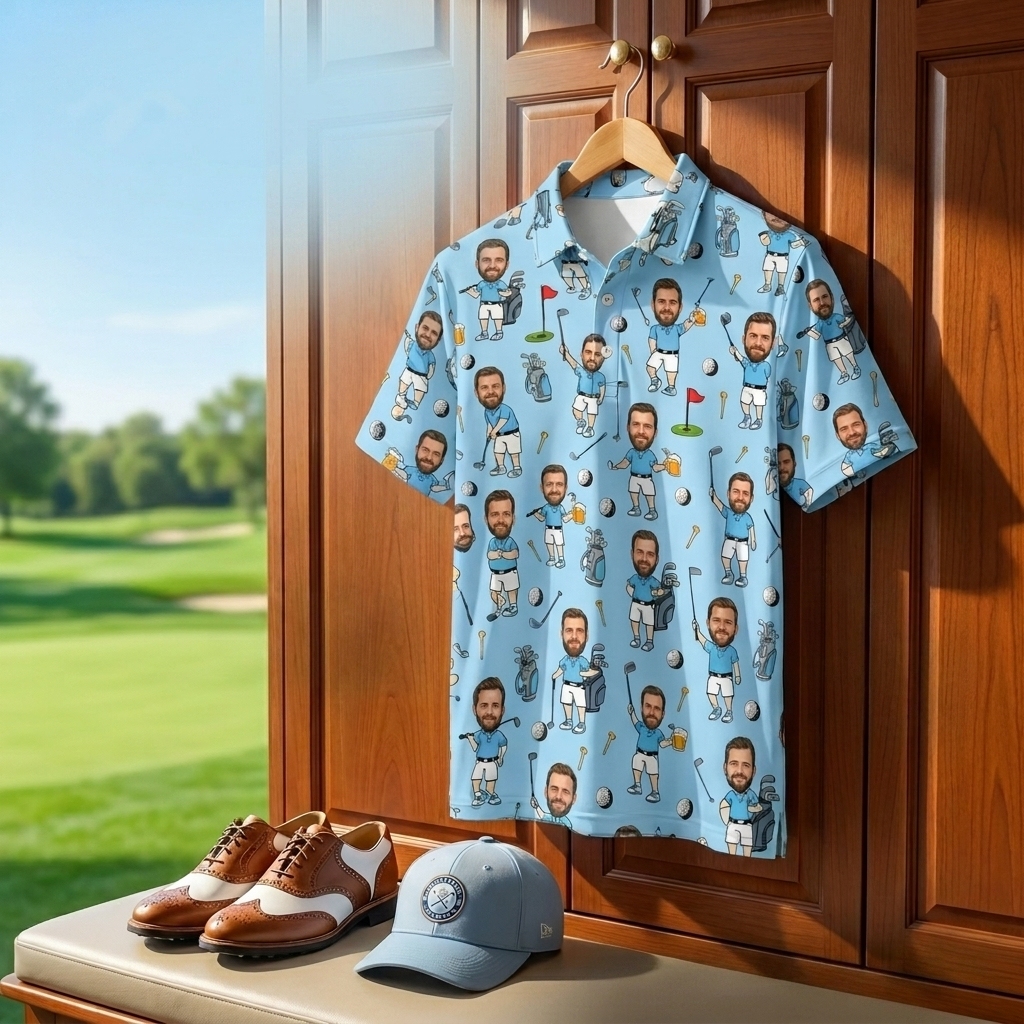 Polo Shir De Golf Con Foto De Cara Personalizada, Regalos Del Día Del Padre, Polo Divertido Para Golfista, Polo Con Foto De Cara Personalizada, Polo De Golf Con Foto - MyFaceSocksES