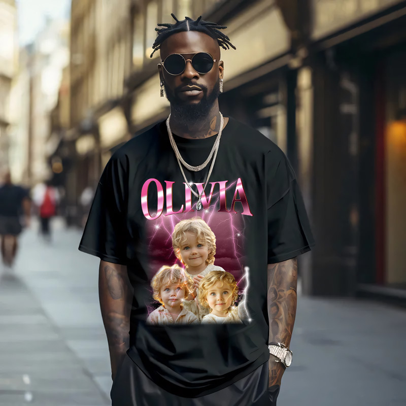 Camiseta Vintage Con Foto Personalizada, Camiseta Con Nombre Personalizado, Regalo Negro Para Papá - MyFaceSocksES