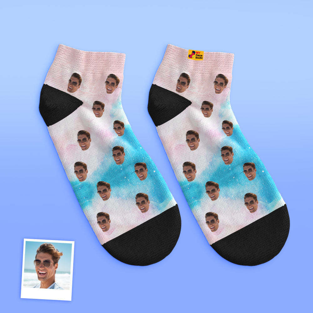 Calcetines Tobilleros De Corte Bajo Personalizados Calcetines Faciales Personalizados Tinta De Color - MyFaceSocksES