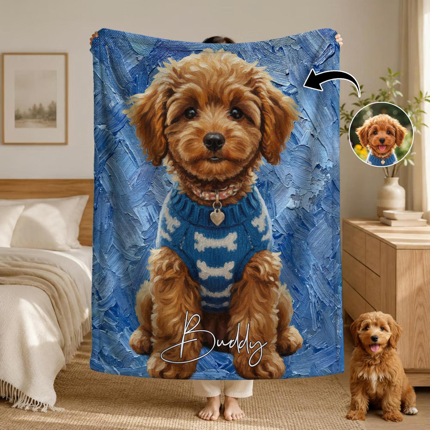 Manta Personalizada Con Retrato De Mascota, Estilo Pintura Al óleo, Para Cumpleaños, Regalo De Navidad Para Amantes De Los Perros - MyFaceSocksES
