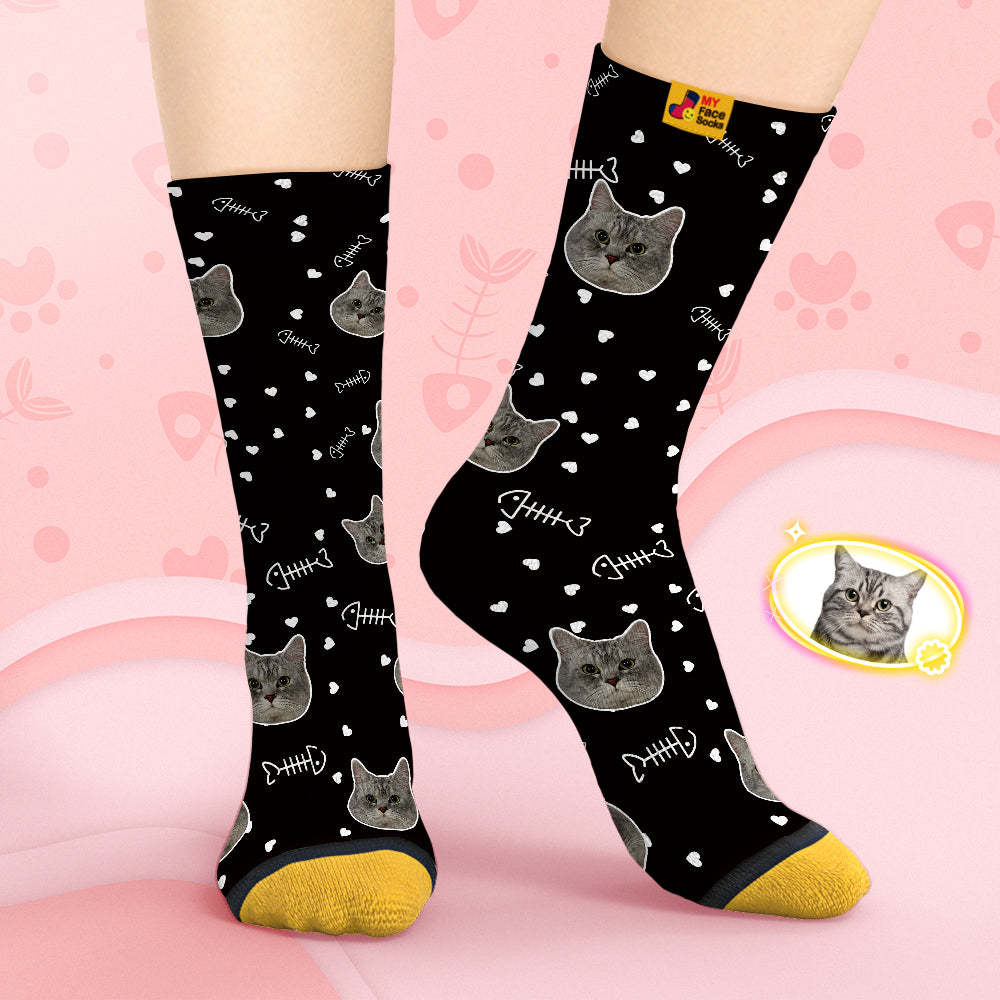 Calcetines De Cara Personalizados Calcetines Impresos Digitales 3d Personalizados-cara De Gato Linda - MyFaceSocksES