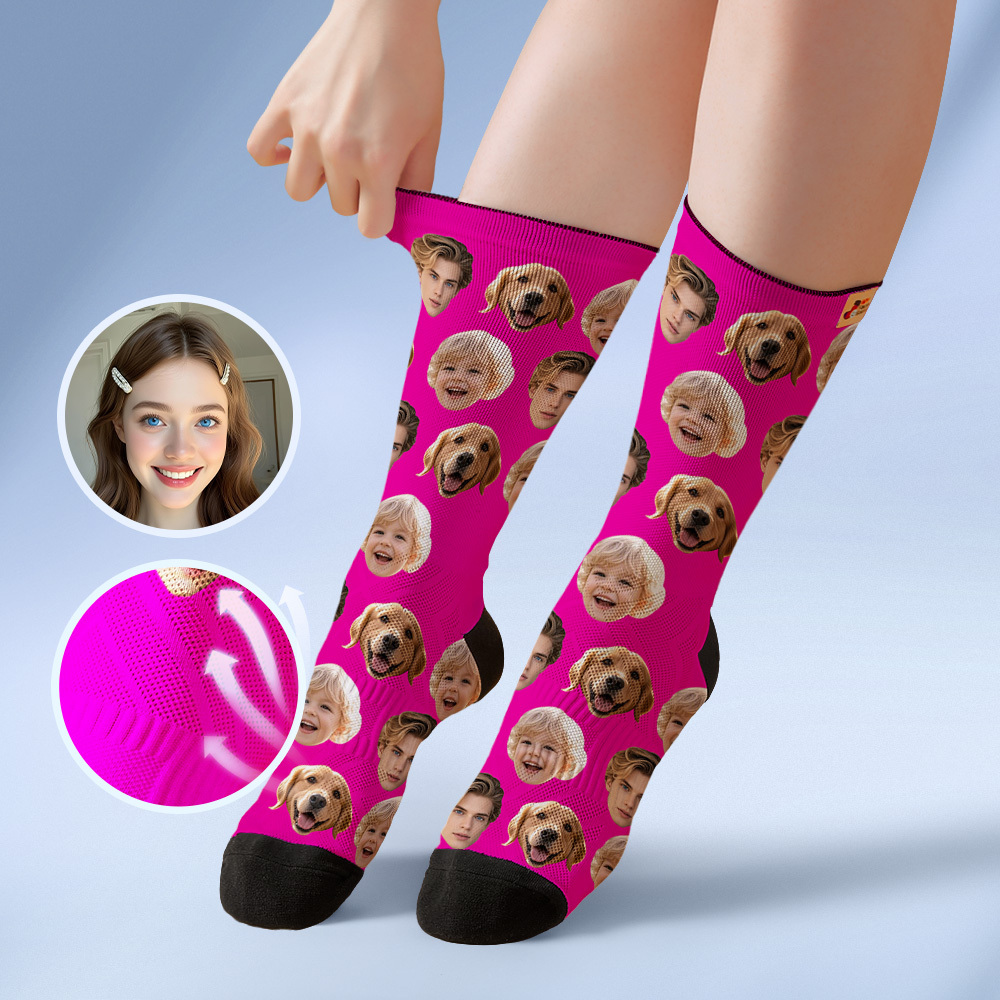 Calcetines Personalizados Con Caras, Calcetines Personalizados Con Foto De Caras, Azul Oscuro, Divertidos Calcetines Familiares Con Foto. - MyFaceSocksES