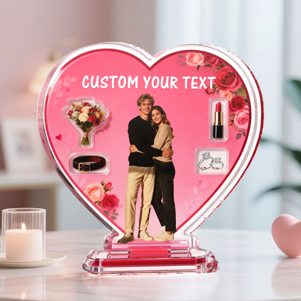 Adorno De Corazón Rojo Con Foto De Pareja Personalizada, Regalo De San Valentín Con Foto Y Texto Personalizados. - MyFaceSocksES