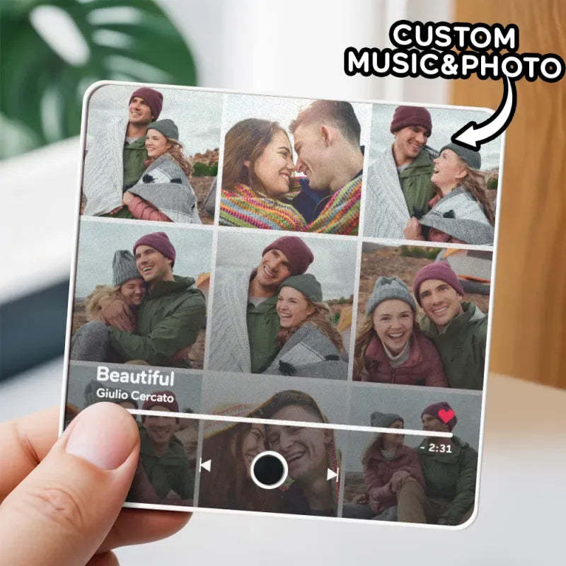 Imán De Nevera Personalizado Con Álbum De Fotos Y Música, Imán De Nevera Personalizado Para Móvil Con Música De Spotify, Regalo De Navidad Profesional Para Parejas - MyFaceSocksES