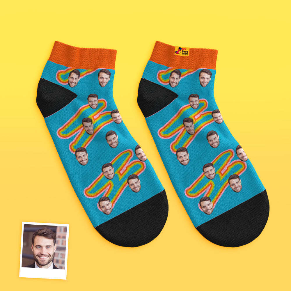 Calcetines Tobilleros De Corte Bajo Personalizados Calcetines De Cara Personalizados Funny Blue - MyFaceSocksES