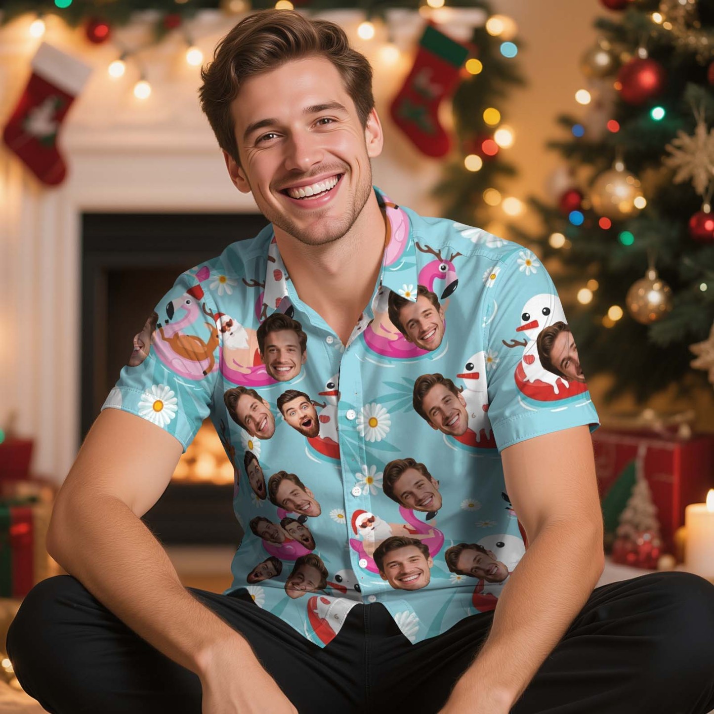 Camisa Hawaiana Personalizada Con Cara De Papá Noel Verde Divertida, Camisa Hawaiana Personalizada Para Hombre Con Foto De Cara, Camisa Hawaiana, Camisa Aloha, Regalo De Navidad - MyFaceSocksES