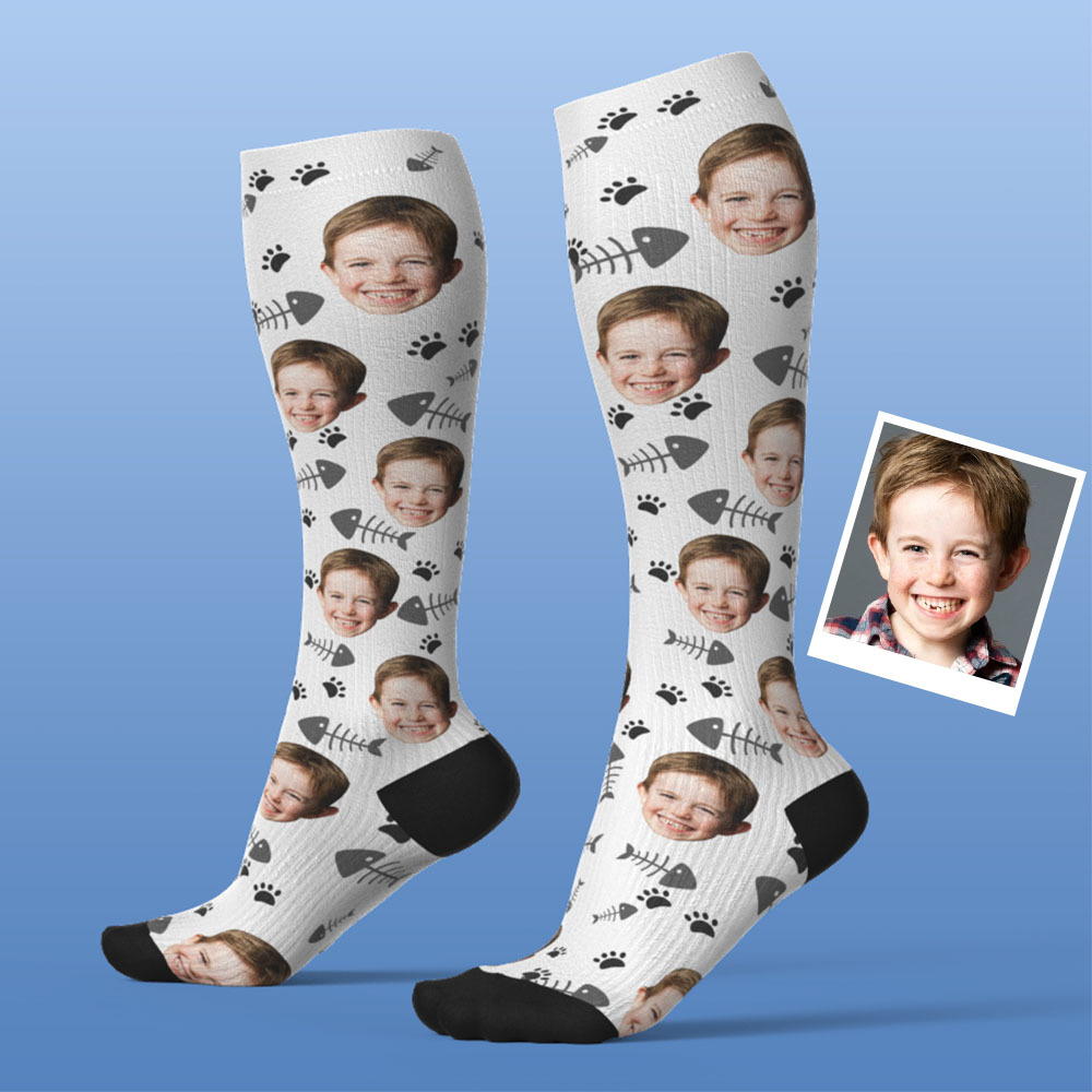 Actualización Del Día Del Padre Calcetines De Compresión Hasta La Rodilla Transpirables Personalizados Vista Previa En Línea Agregar Imagen Y Nombre Gato - MyFaceSocksES