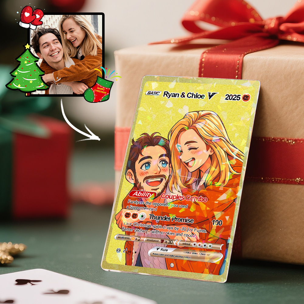 Tarjeta Dorada Navideña Personalizada Estilo Anime, Mini Coleccionable, Regalo Brillante Para Él, Ella O Amigos. - MyFaceSocksES