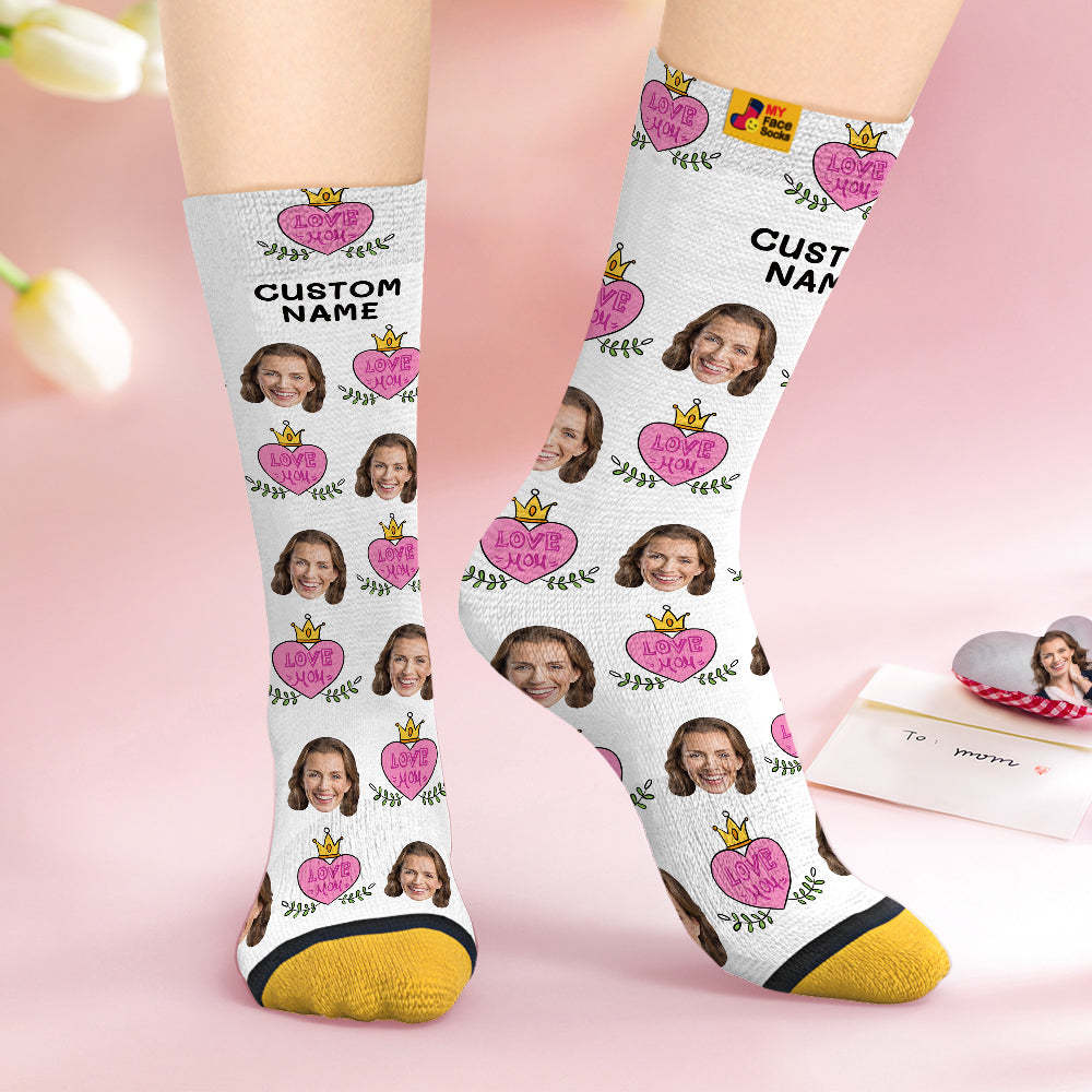 Calcetines Personalizados Para La Cara Regalos Personalizados Para El Día De La Madre Calcetines Impresos Digitales En 3d Love Mom - MyFaceSocksES