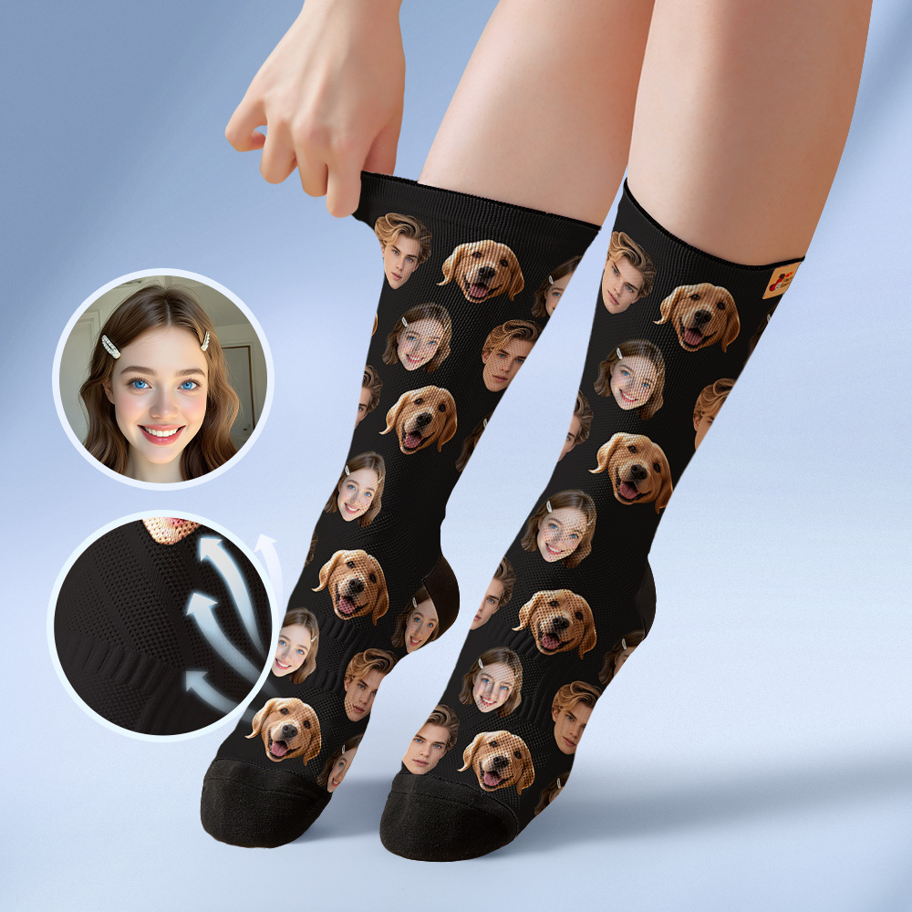 Calcetines Personalizados Con Caras, Calcetines Personalizados Con Foto De Caras, Azul Oscuro, Divertidos Calcetines Familiares Con Foto. - MyFaceSocksES