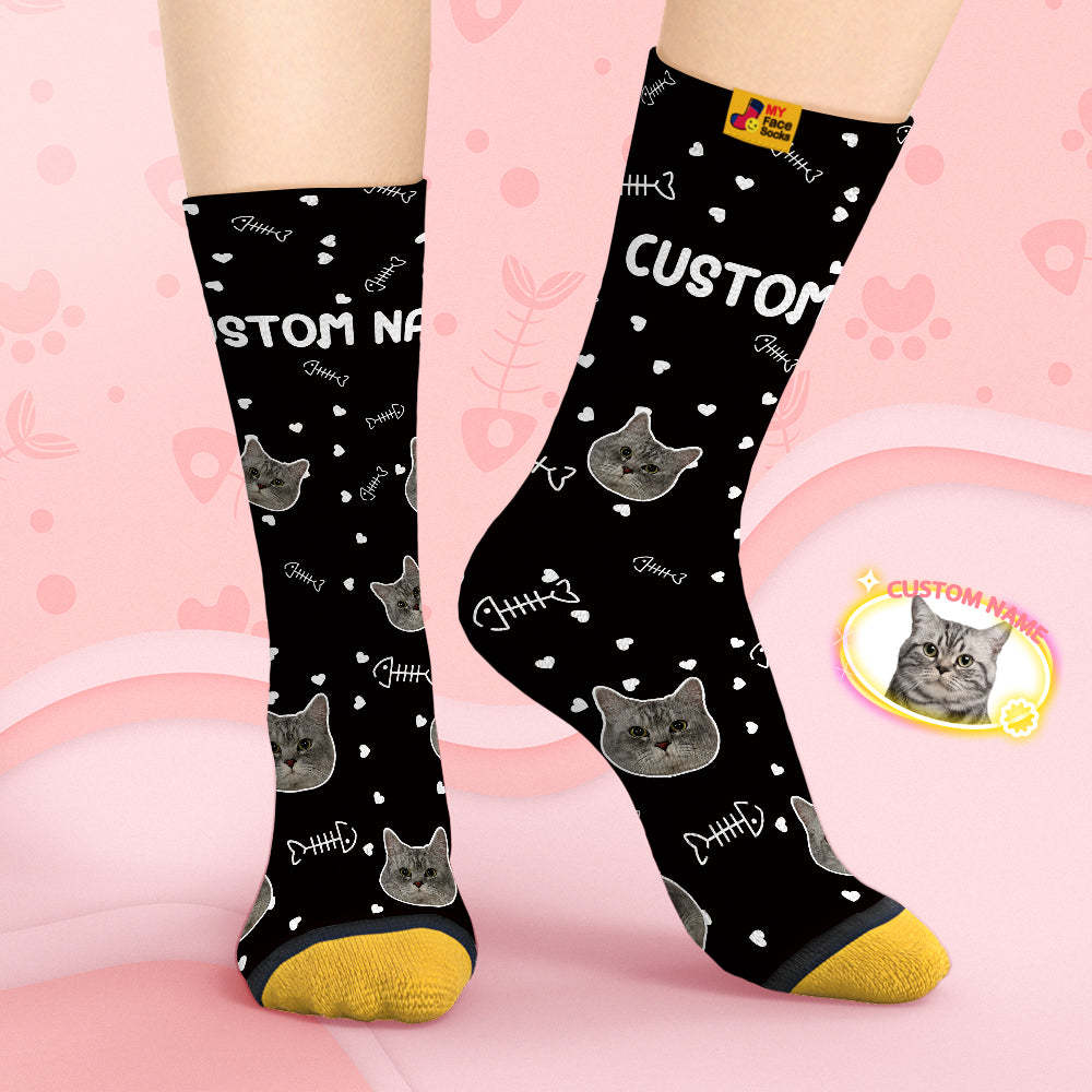 Calcetines De Cara Personalizados Calcetines Impresos Digitales 3d Personalizados-cara De Gato Linda - MyFaceSocksES