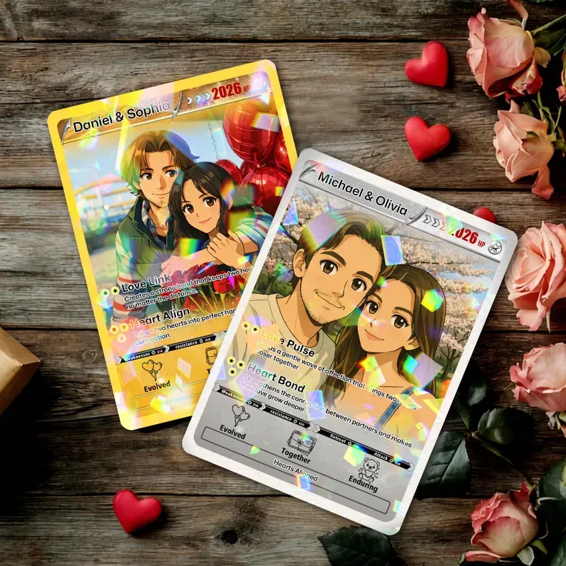 Tarjeta De Pareja Poderosa De San Valentín Personalizada, Tarjeta De Aniversario Personalizada Con Foto De Pareja Estilo Anime, El Mejor Regalo De San Valentín Para Tu Pareja. - MyFaceSocksES