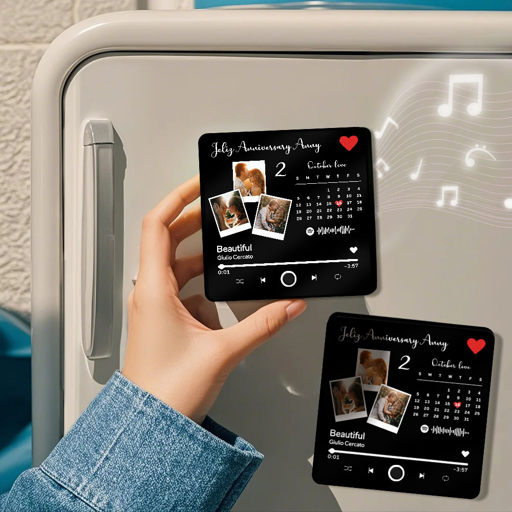 Imán De Nevera Personalizado Con Foto Y Nombre Para Álbum De Música. Regalo De Navidad. Imán De Nevera Personalizado Para Móvil Con Música De Spotify. - MyFaceSocksES