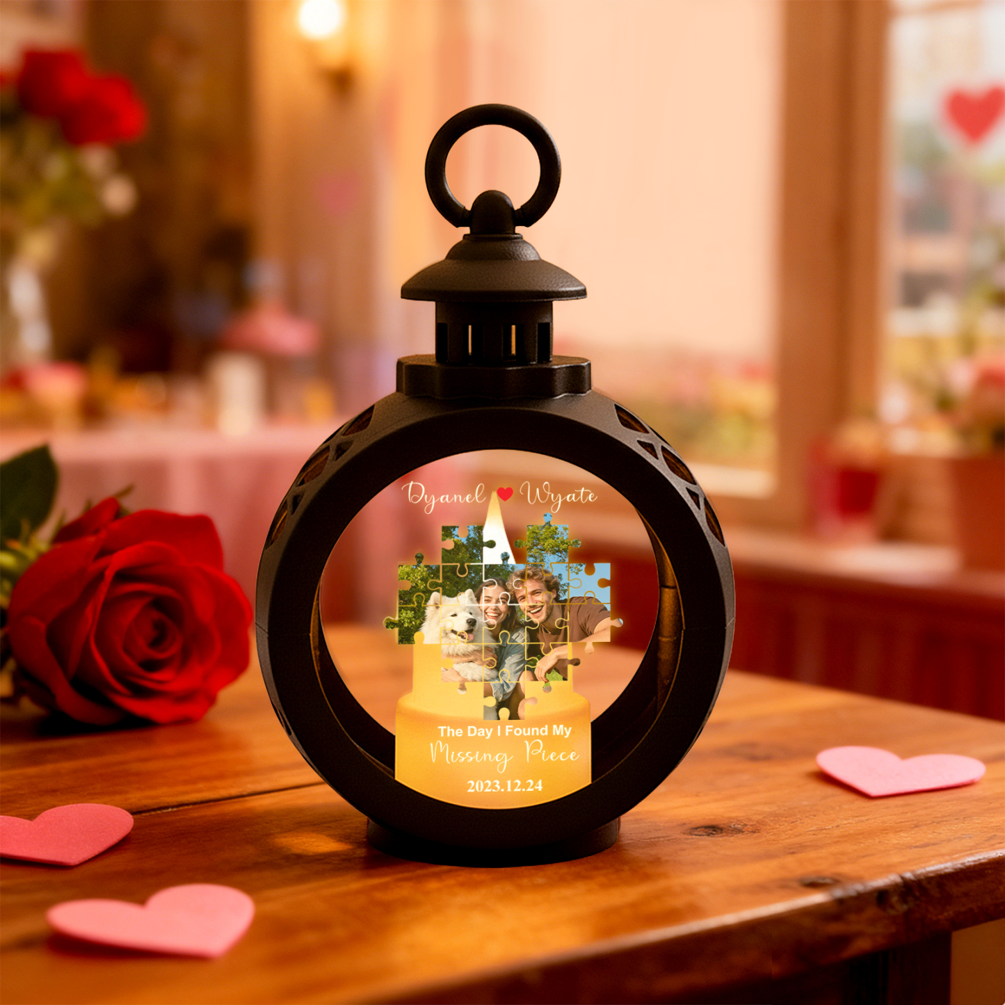 Linterna De Corazón Personalizada Junto A Tus Fotos, Regalos De Amor Personalizados Para Tu Novio O Esposo. - MyFaceSocksES