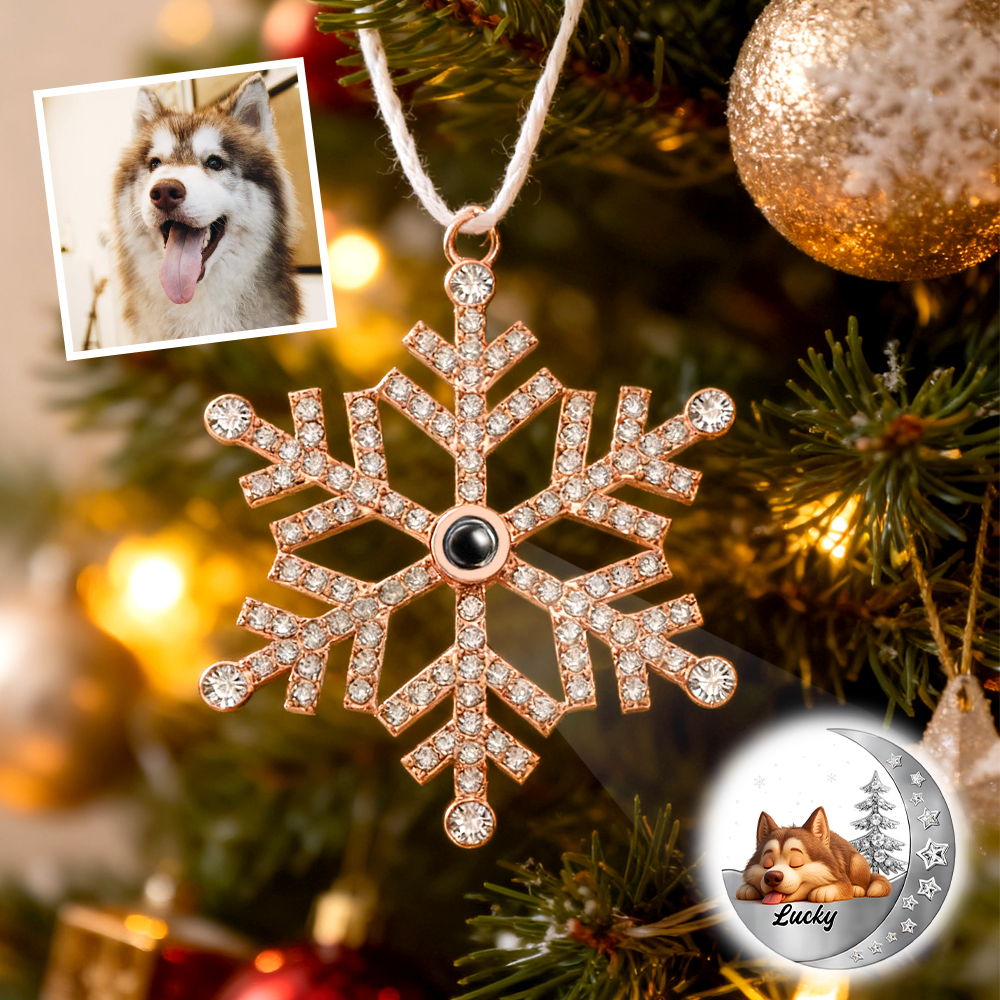 Adorno Fotográfico De Copo De Nieve Personalizado, Adornos De Proyección Personalizados, Regalos De Navidad Para Amantes De Las Mascotas. - MyFaceSocksES