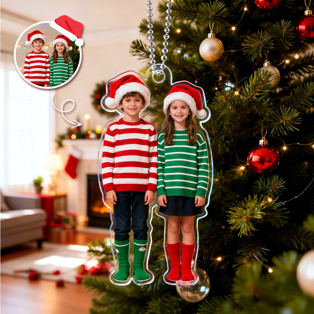 Adorno Navideño Acrílico Personalizado Con Foto De Niños Felices, Adorno De Recuerdo Acrílico Recortado Personalizado - MyFaceSocksES