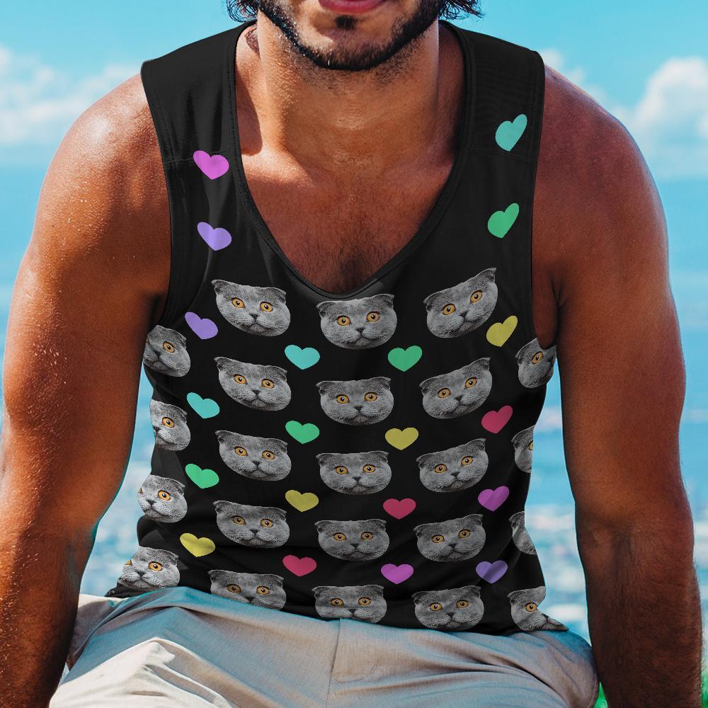 Camiseta Sin Mangas Con Cara Personalizada Gato Con Corazón Colorido - MyFaceSocksES