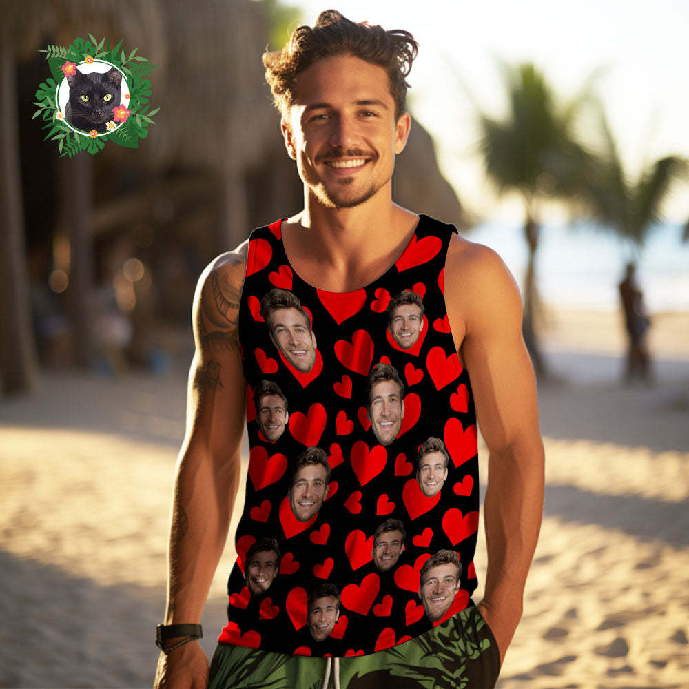 Camisetas Sin Mangas Con Cara Personalizada Para Hombre, Camisa Sin Mangas Con Corazones Rojos, Regalos Del Día De San Valentín - MyFaceSocksES