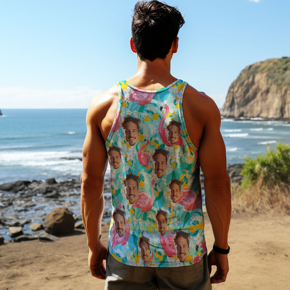Camisas Hawaianas Con Cara Personalizada O Camisetas Sin Mangas Para Hombre, Camisa Sin Mangas Con Estampado De Flamenco Por Todas Partes - MyFaceSocksES