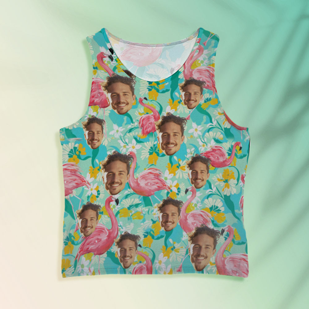 Camisas Hawaianas Con Cara Personalizada O Camisetas Sin Mangas Para Hombre, Camisa Sin Mangas Con Estampado De Flamenco Por Todas Partes - MyFaceSocksES