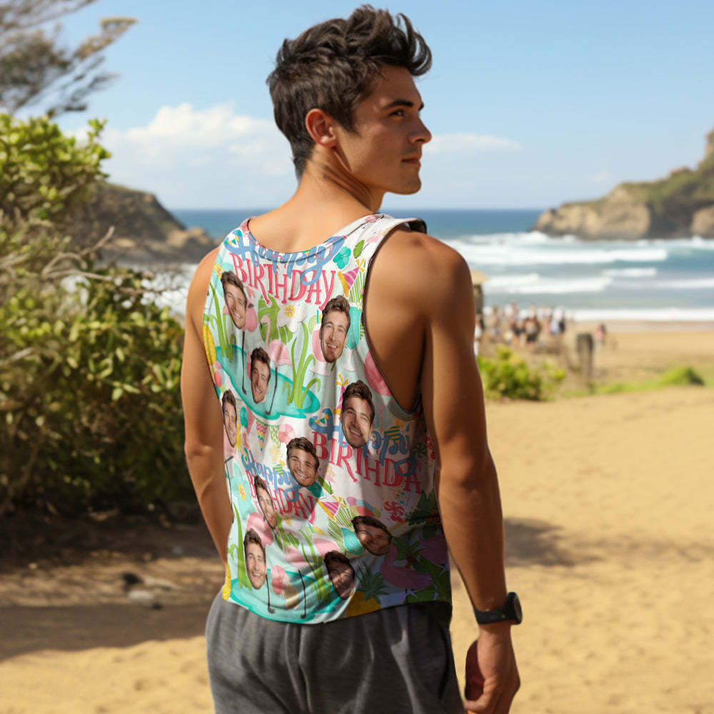 Camisetas Sin Mangas Con Cara Personalizada Camiseta Sin Mangas Para Hombre Feliz Cumpleaños - MyFaceSocksES