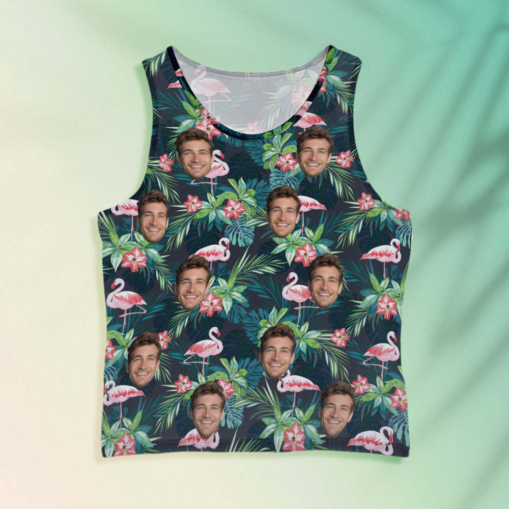 Camiseta Sin Mangas Para Hombre Con Cara Personalizada Hojas Y Flamencos - MyFaceSocksES