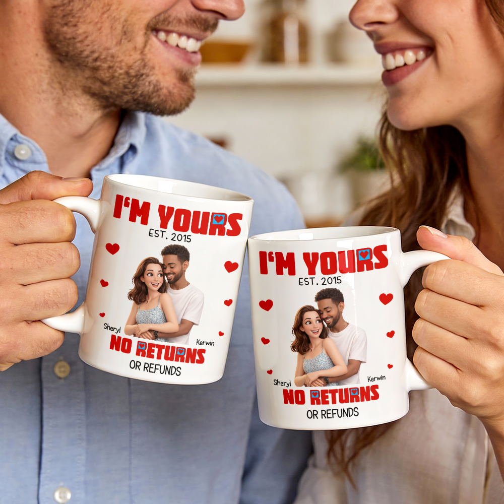 Taza Personalizada De Dibujos Animados Con Foto Y Nombre. Soy Tuyo. Sin Devoluciones Ni Reembolsos. Regalo De Aniversario De San Valentín. - MyFaceSocksES