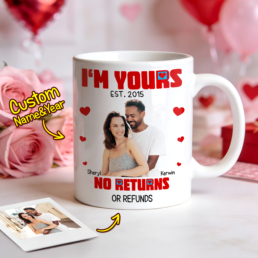 Taza Personalizada De Dibujos Animados Con Foto Y Nombre. Soy Tuyo. Sin Devoluciones Ni Reembolsos. Regalo De Aniversario De San Valentín. - MyFaceSocksES