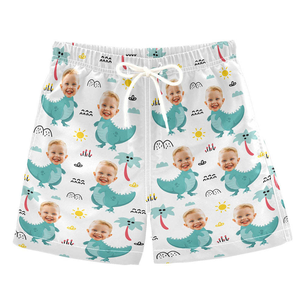 Regalo Personalizado De Los Pantalones Cortos De La Playa De La Foto Del Dinosaurio Del Bebé De Los Troncos De La Playa De La Cara Para Los Niños - MyFaceSocksES